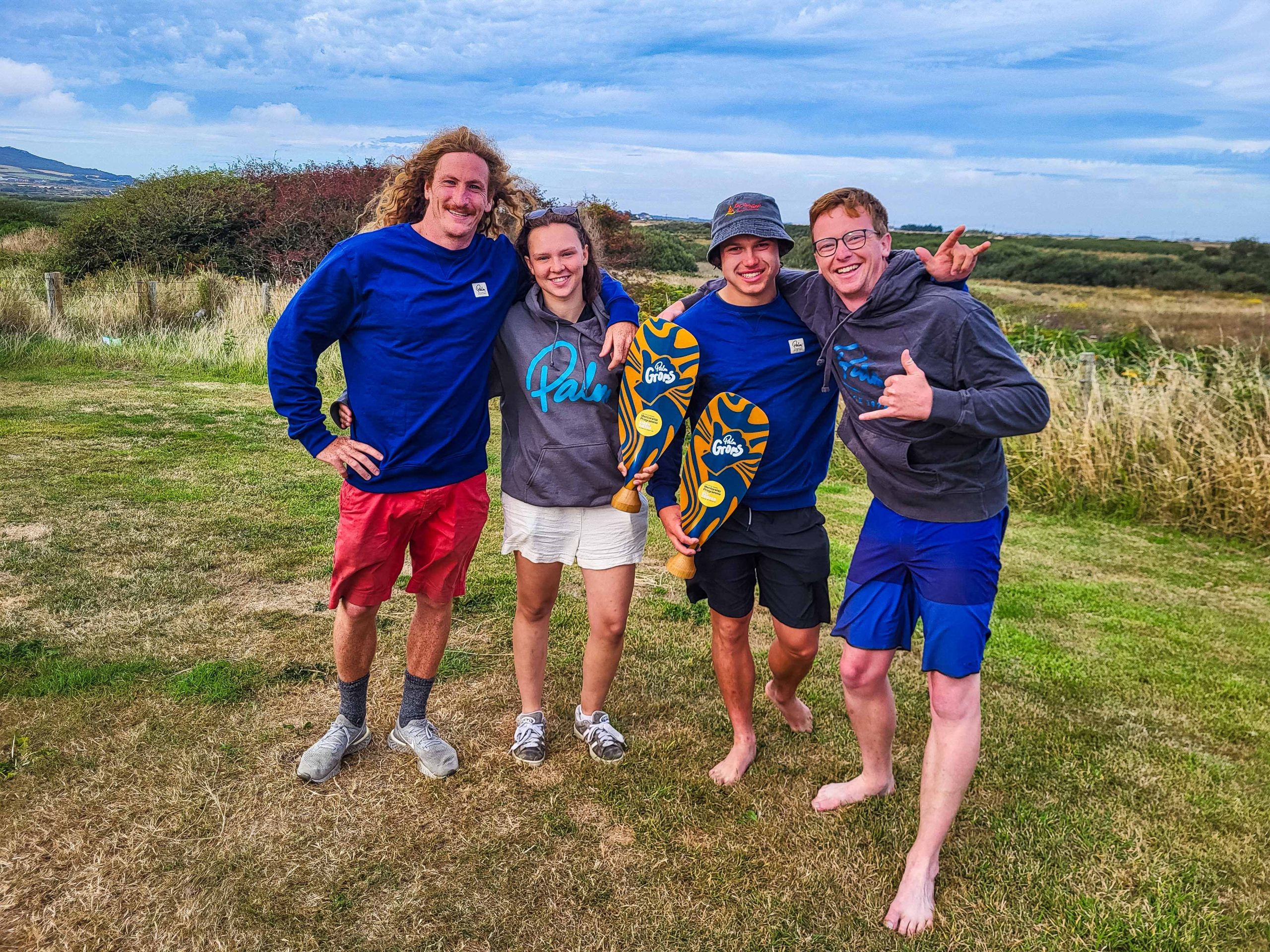 Oli Cooper and Siren Seatre graduating the Palm Groms Mentorship Programme along side mentors Joe Rae-Dickins and Andy Kettlewell